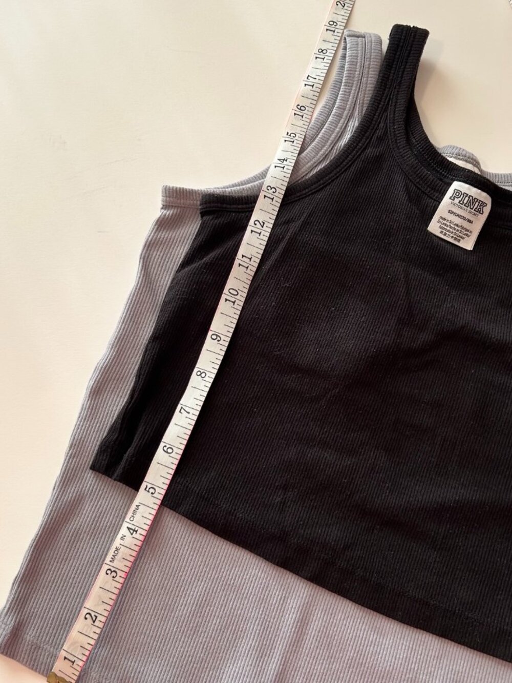 PINK VS Set of 2 Cropped Tank Tops Gray and Black Size S - Picture 2 of 5
